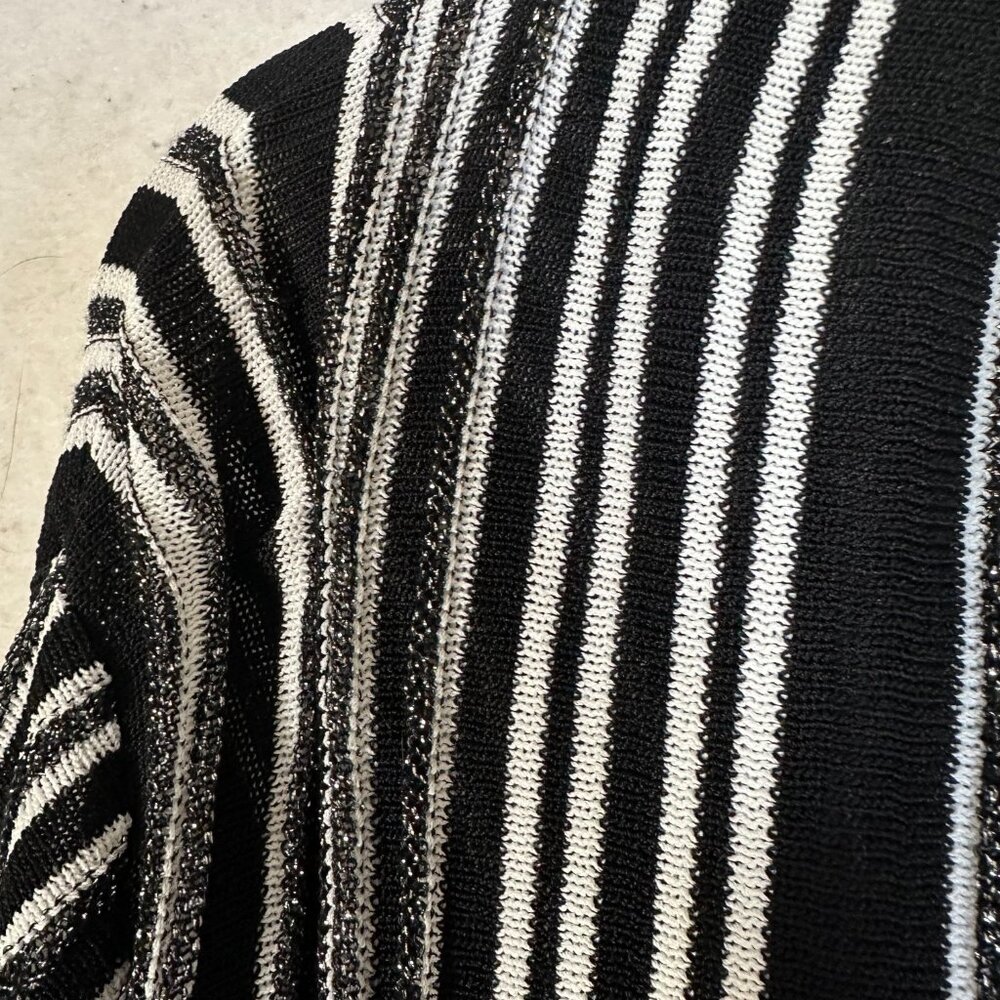 Chico's Traveler’s Sz 3 Womens XL Open‎ Cardigan Black White Silver Stripe NEW - Picture 2 of 5
